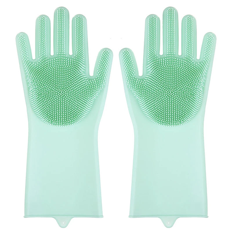 1Pair Silicone Dishwashing Gloves Bathing Gloves Dishwashing Cleaning Gloves Suitable For Household Sponge Brush Cleaning Tools Zpaxo Green
