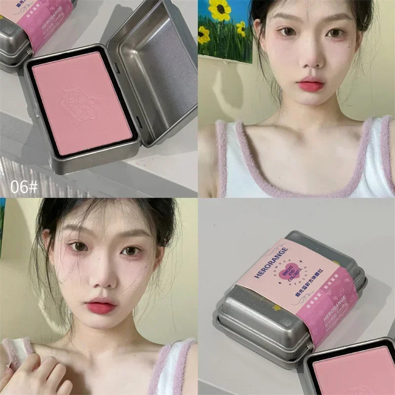 Iron Box Blusher Mineral Powder Long-lasting Natural Cheek Contour Tint Pink Facial Blusher Cosmetics Single Color Blush Palette Zpaxo 06