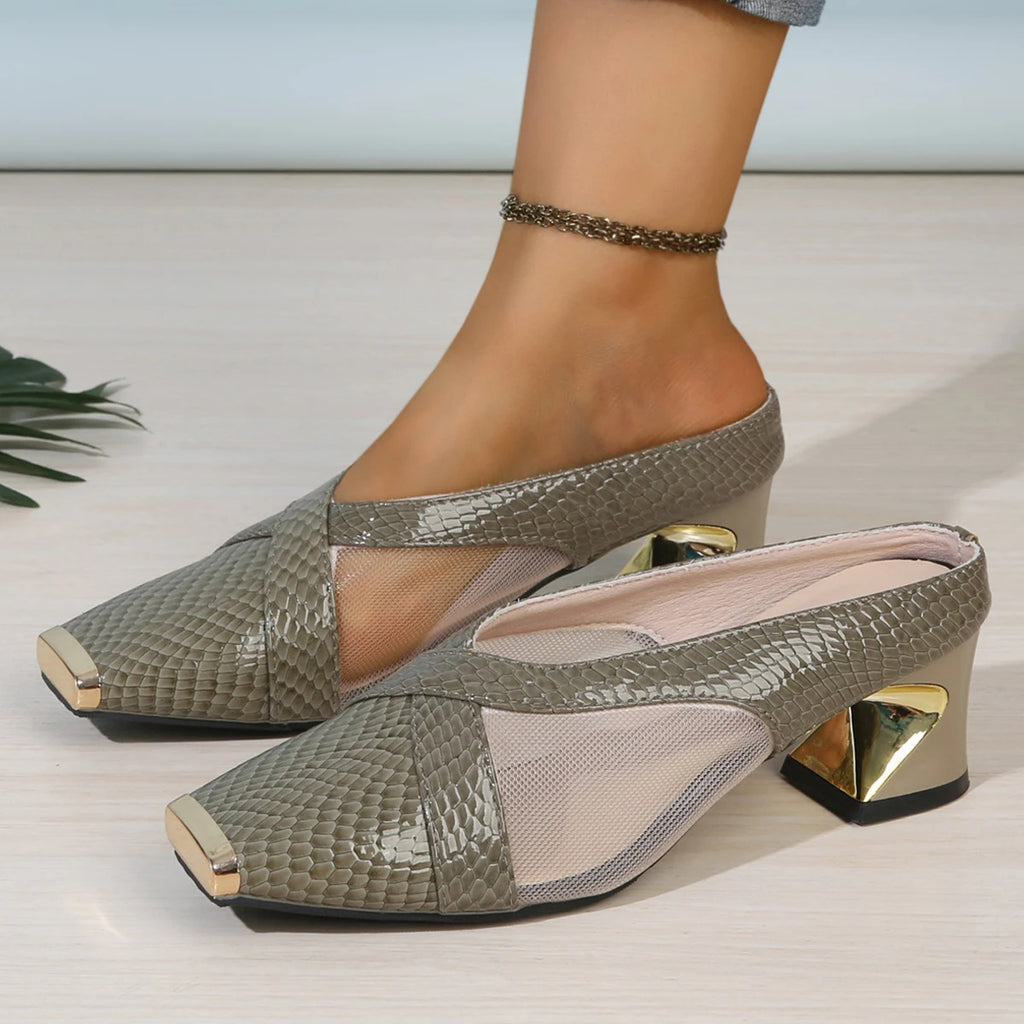 2025 Women High Heels Sandals Breathable Thick Heels Sandals Comfort Square Head Shoes for Women Fashion Large Size Shoes Women Zpaxo