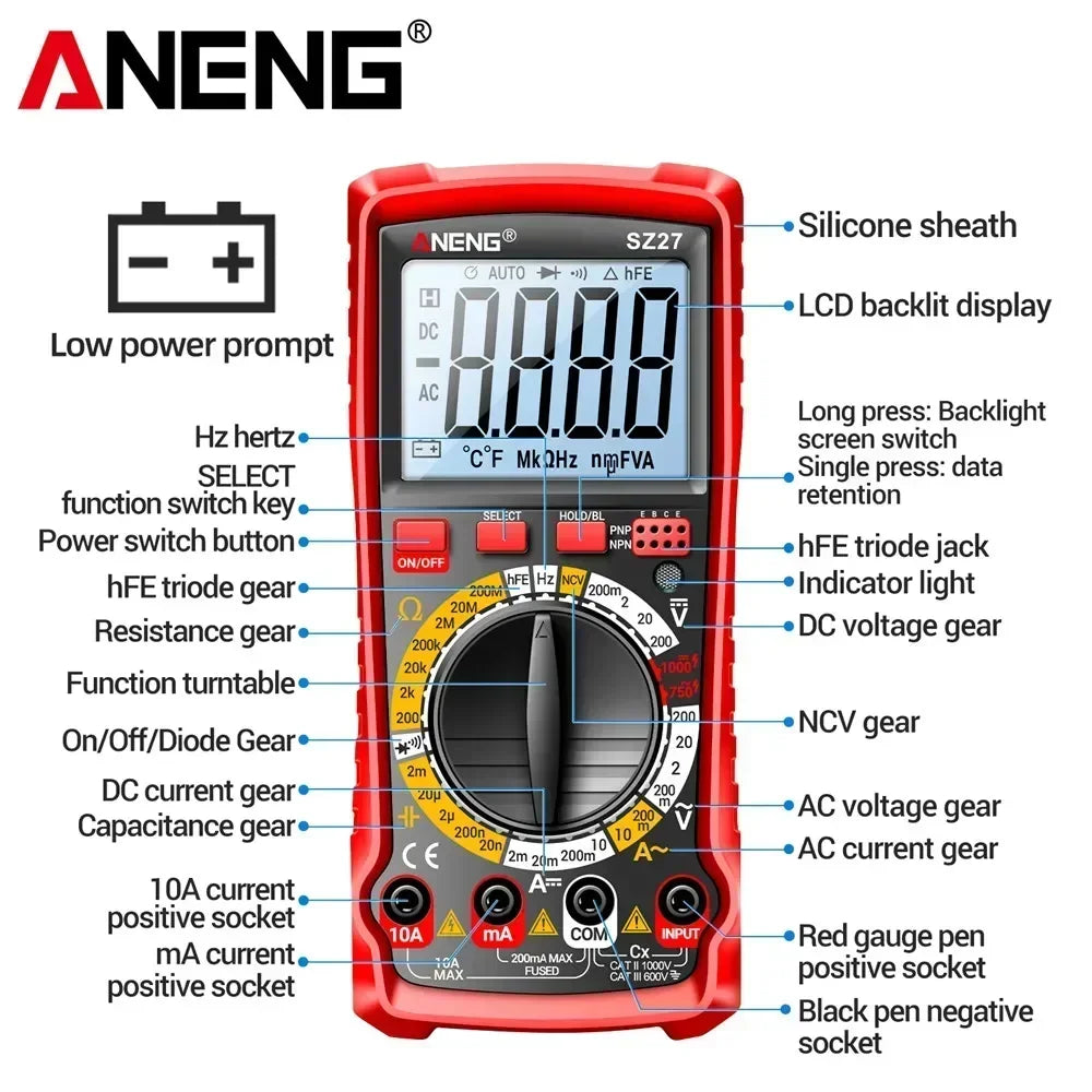 Multimeter ANENG SZ27 Digital AC DC Voltage Current Meter Hz Diode