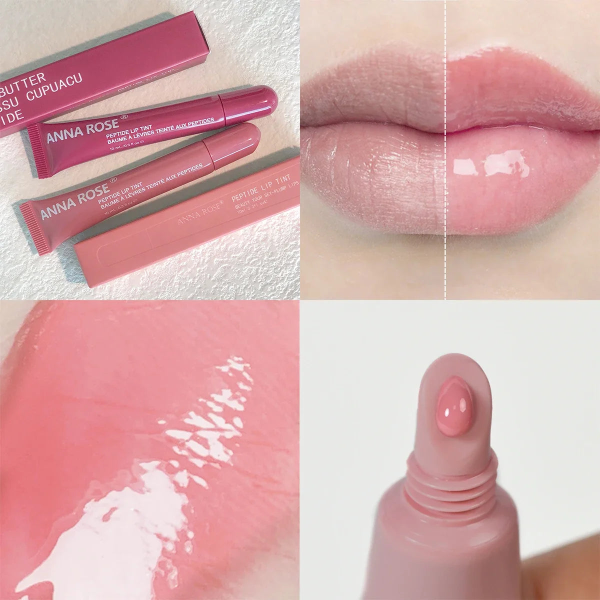 Peptide-Infused Lip Tint Set - 4 Jelly Gloss Shades, Moisturizing Lip Gloss, Long-Lasting Shiny Lip Color Zpaxo