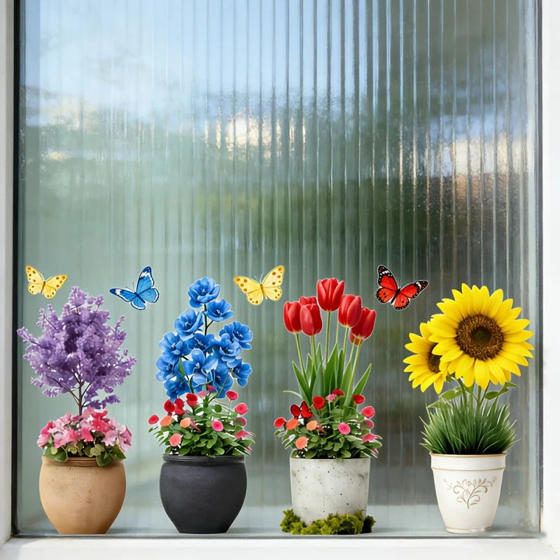 Artificial Potted Plant Wall Decals 3D Window Stickers Waterproof