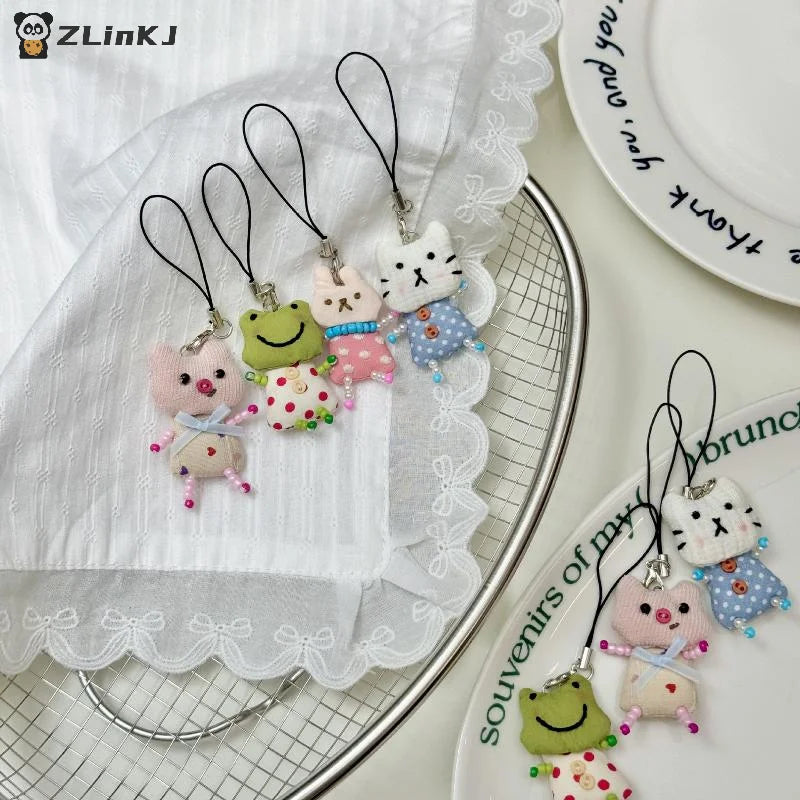 Cute Frog Pig Cat Pendant Keychain Women Simple Design Phone Rope Zpaxo