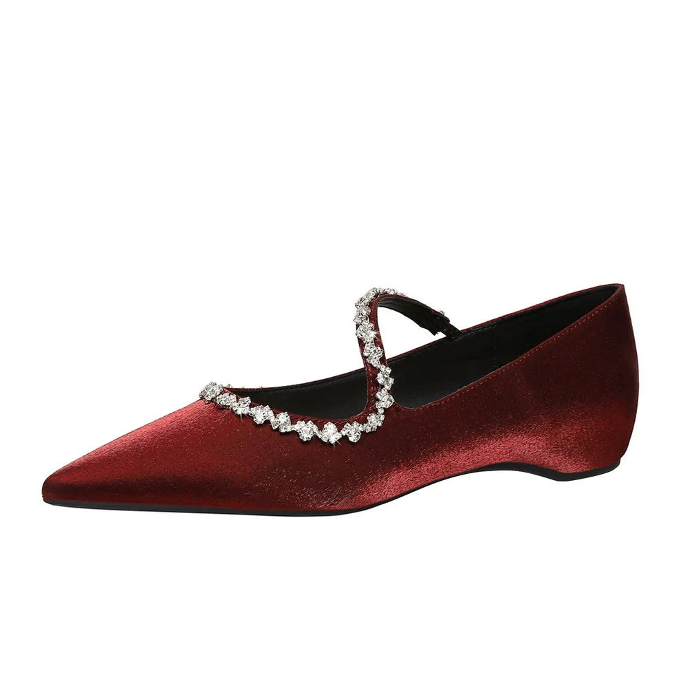 Flat shoes for women spring autumn 2025 new pointed toe women's shoe rhinestone metal inner height increasing slope ladies shoes Zpaxo