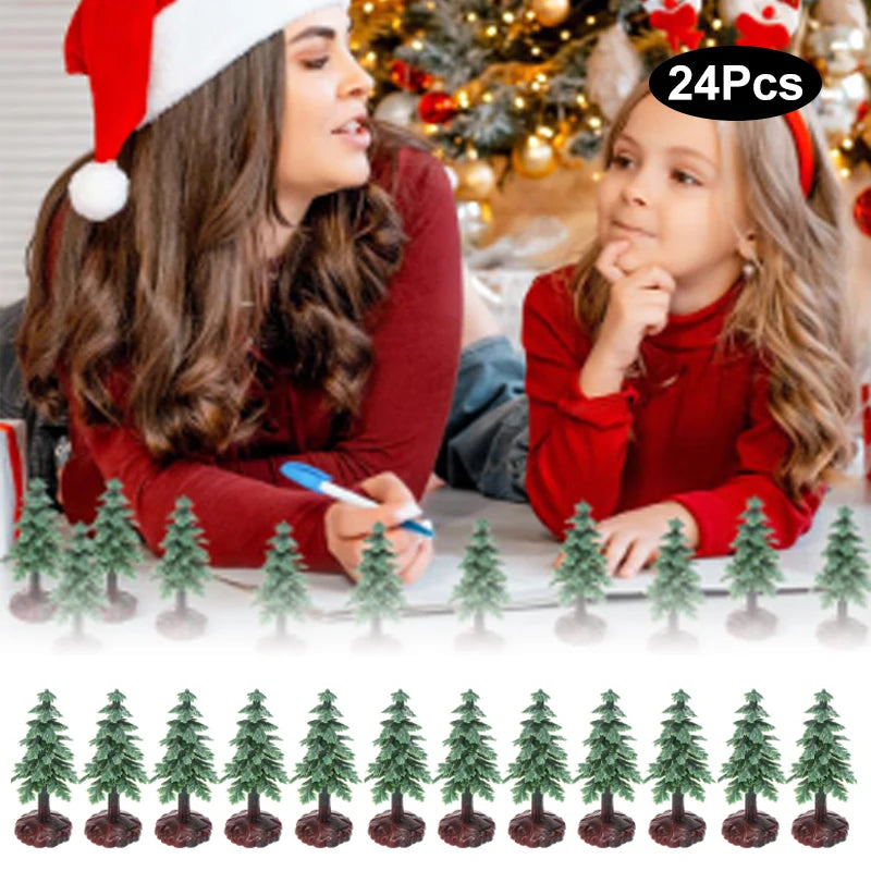 24Pcs Christmas Tree Cake Topper Evergreen Trees Pine Tree Figurines Village Christmas Trees Bottle Brush Trees Plastic Sisal Zpaxo