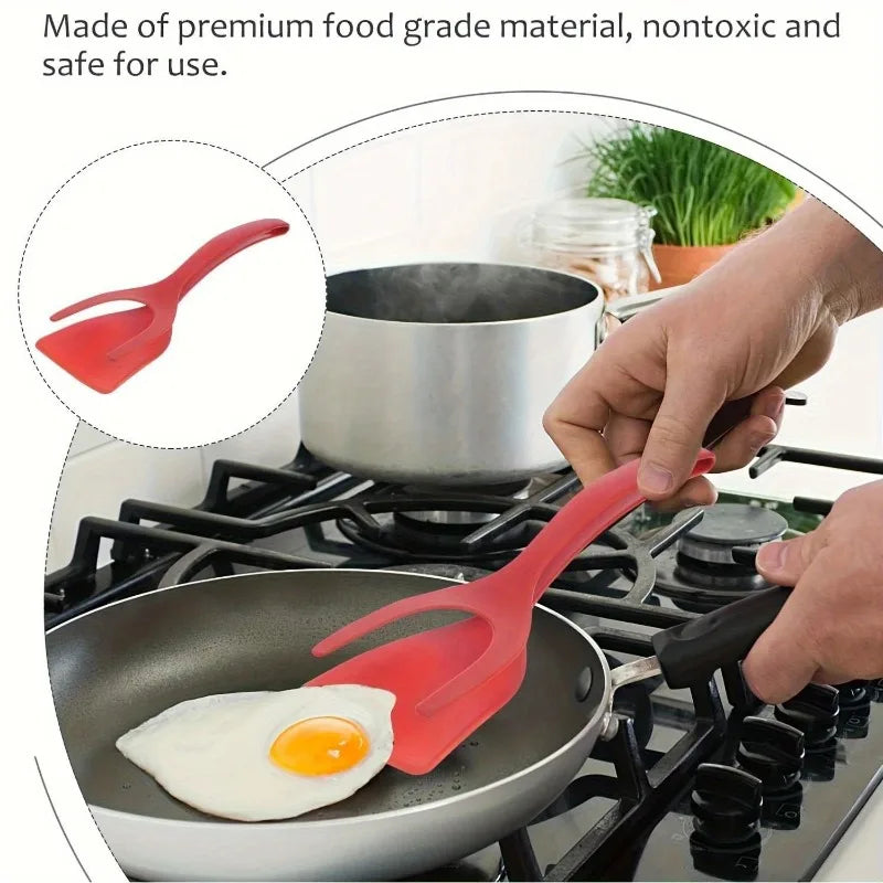 1 Shovel Clip Silicone Grip Flip Tongs Egg Steak Spatula Pancake