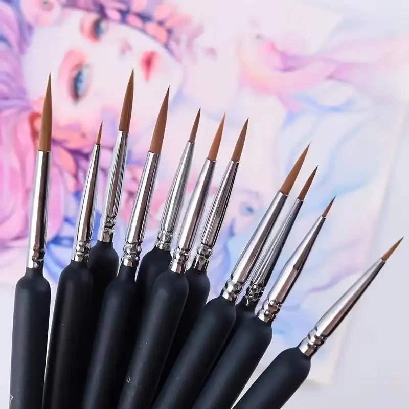 11 Micro Brushes: Durable Small Yellow Wolf for Acrylic, Oil, Watercolor, Nail, Model Art Zpaxo