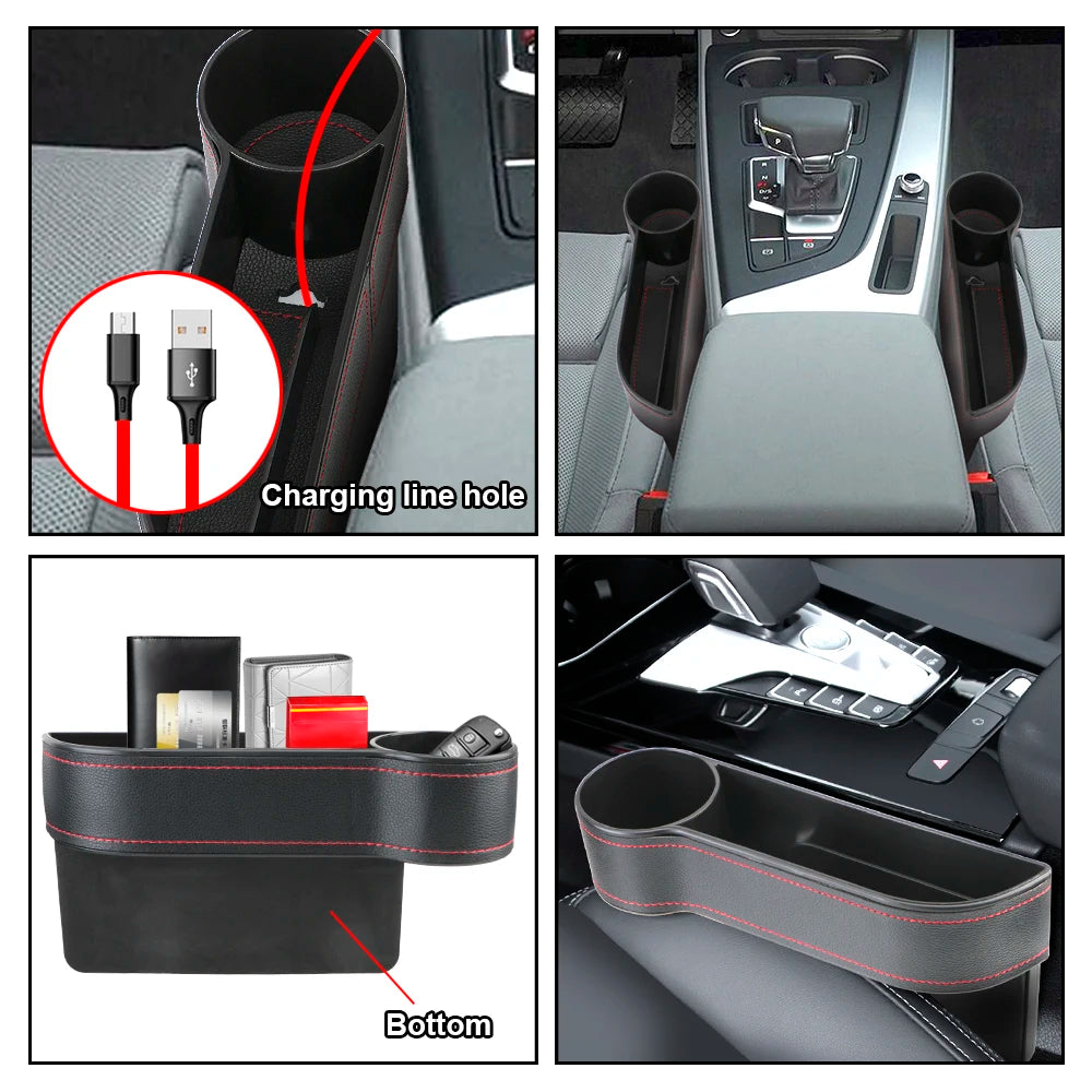 Car Organizer Leather Seat Gap Storage Box Slit Charging Hole