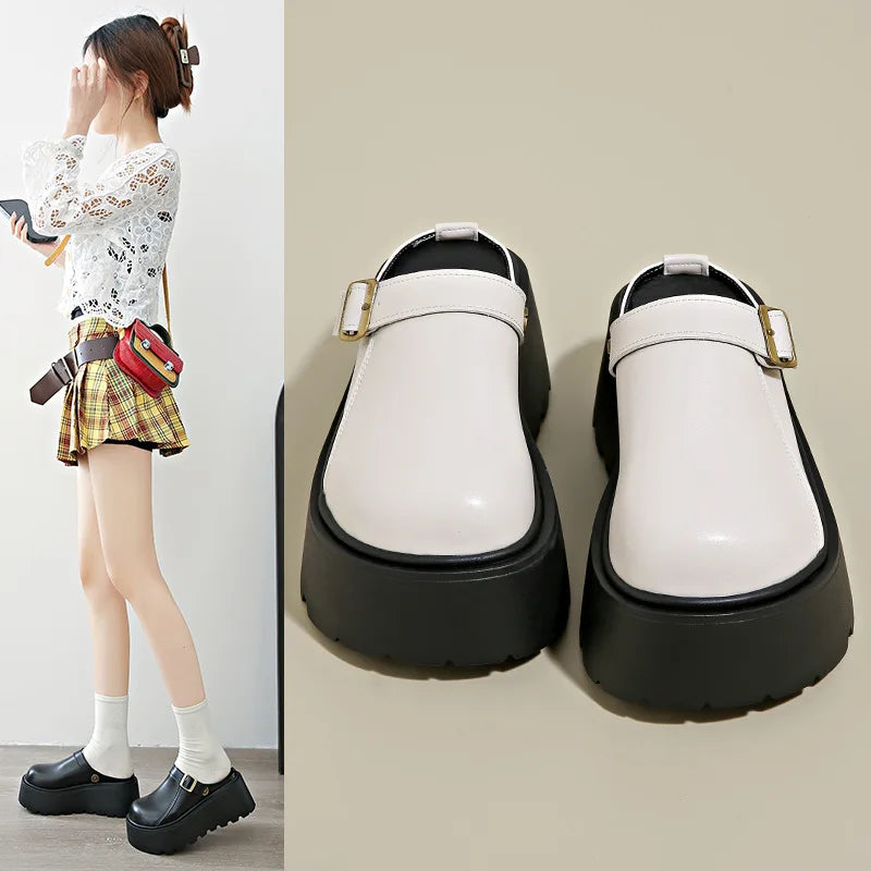 Thick Slippers Women's 2025 Spring Casual Shoes 1 Slip-on Baotou Half