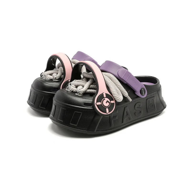 Women's Summer Lace-up Platform Sandals Fashionable 2Way Wear Couples Zpaxo black 39-40