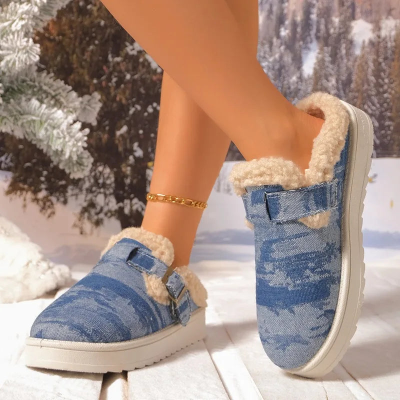 Winter Women's Round Closed Toe Comfortable Thick Sole Mid Heel Zpaxo