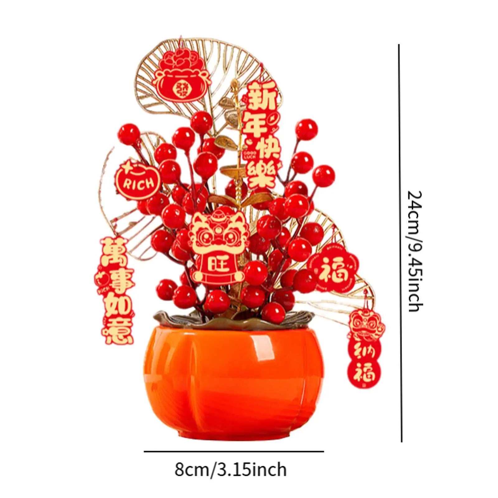 Chinese Lunar Year Decoration Gift Lucky Tree Artificial Potted for China Spring Festival Office Birthday Graduation Wedding Zpaxo Berry L