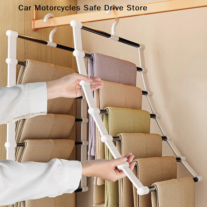 5 7 Layers Stainless Steel Pants Hangers Folding Space-saving Clothes
