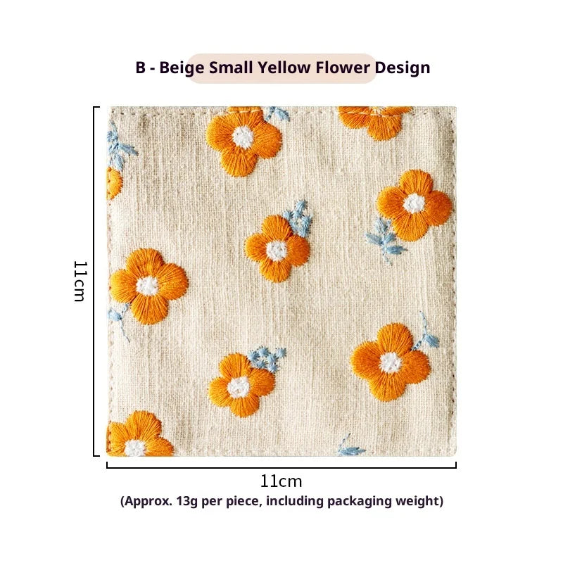 Cotton Hemp Embroidery Cup Mat – Thick Insulated Tea Coaster Tea Table Coaster Zpaxo Yellow Flowers 11 11cm