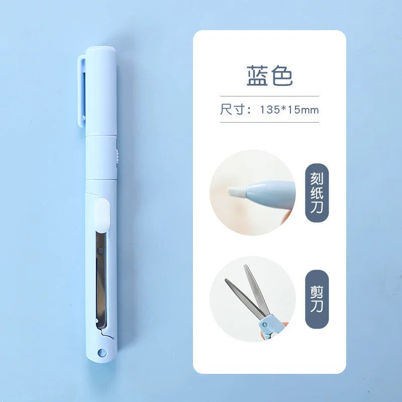 2 In 1 Mini Engraving Knife DIY Scrapbook Cutting Accessories School Office Stationery Gear For Student Stationery Kit Supplies Zpaxo Blue
