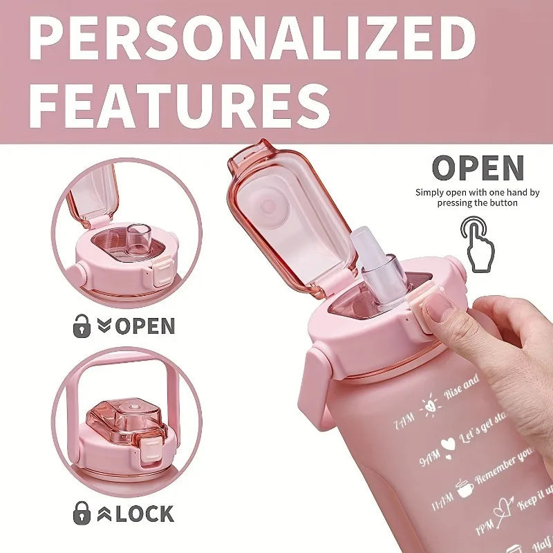 Gallon Water Bottle Motivational Time Marker Removable Straw Flip Lid