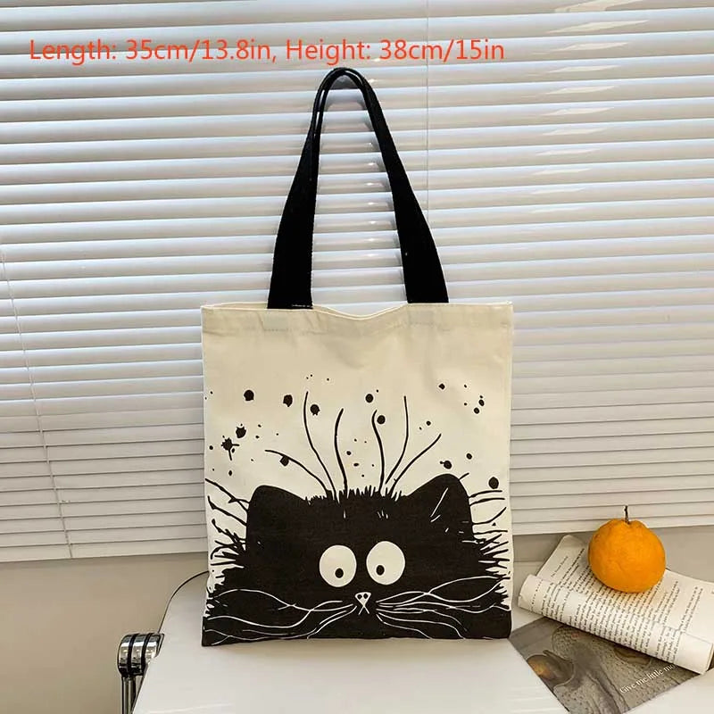 Reusable Canvas Bag Shopping Tote Cute Printed Eco-friendly Cloth Bag Girls Shoulder Bags Washable Tote Bag Side Bag for Ladies Zpaxo