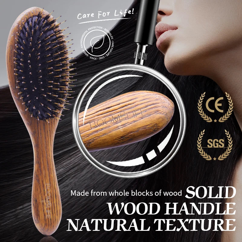 Custom Name Boar Bristle Hair Brush Women Detangling Hairbrush Hair Style Wood Comb Wet Dry Hair Scalp Brosse A Cheveux Bebe Zpaxo