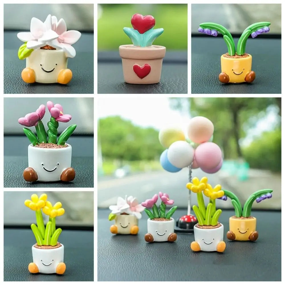Flower Pot Car Ornaments Cartoon Dashboard Figure Little Canglan Bell Zpaxo
