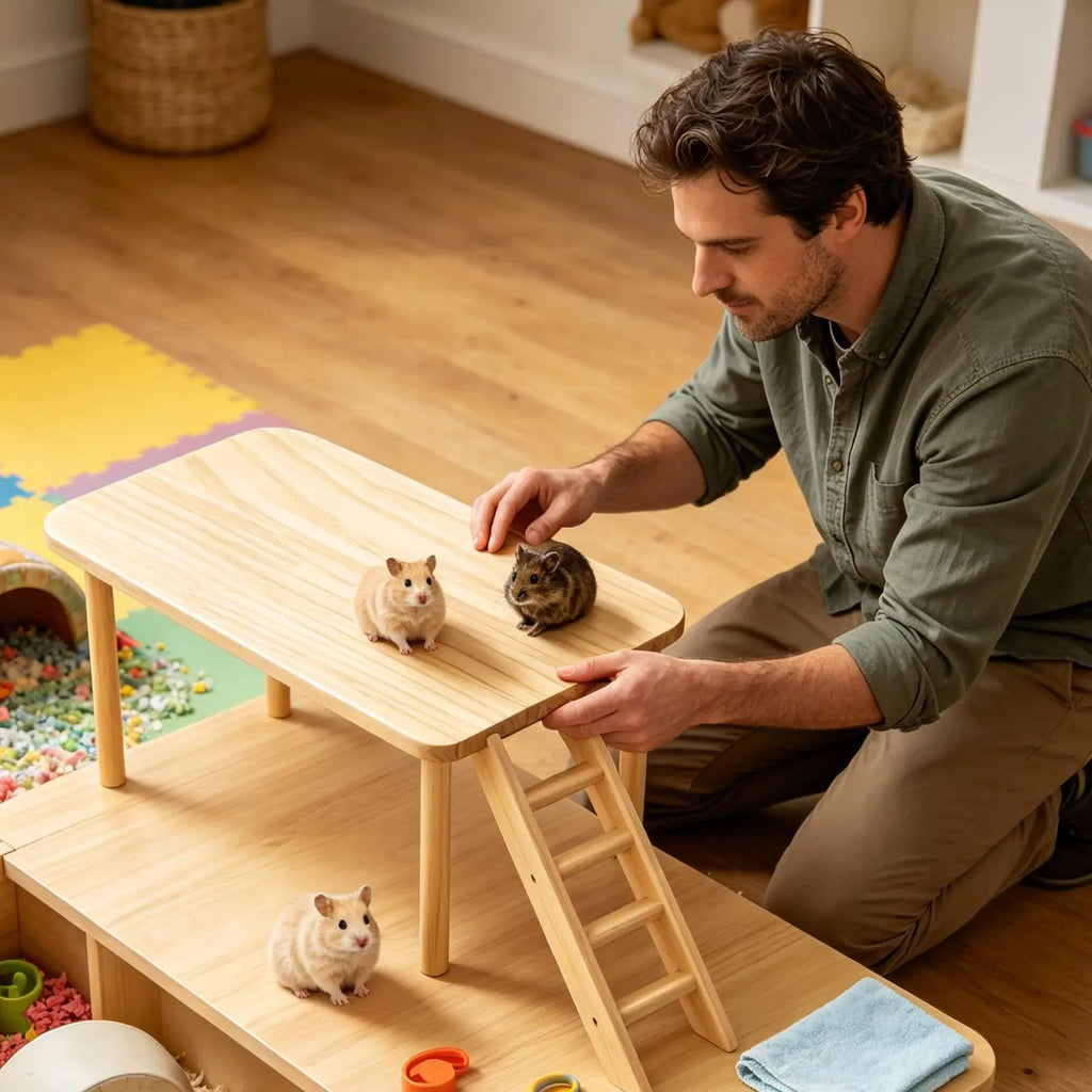 Hamster Table Stand Wooden Climbing Resting Area Habitat Cage