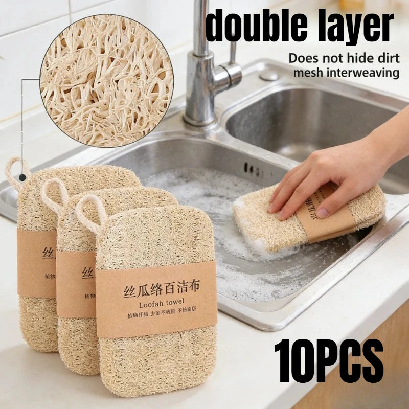 Double Layer Natural Loofah Sponge Dish Scrubber Vegetable Fiber