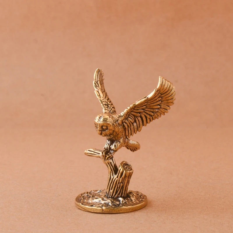 1Pc Owl Statue Antique Solid Brass Owl Mini Figurines Retro Copper Animal Tea Pet Desktop Ornament Decor Crafts Animal Figurines Zpaxo