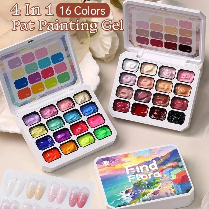 4 in 1 16 Grid Pat Painting Gel Nail Polish Gradient Effect Nail Art Salon Design Long-Lasting Creamy Texture Smooth Application Zpaxo