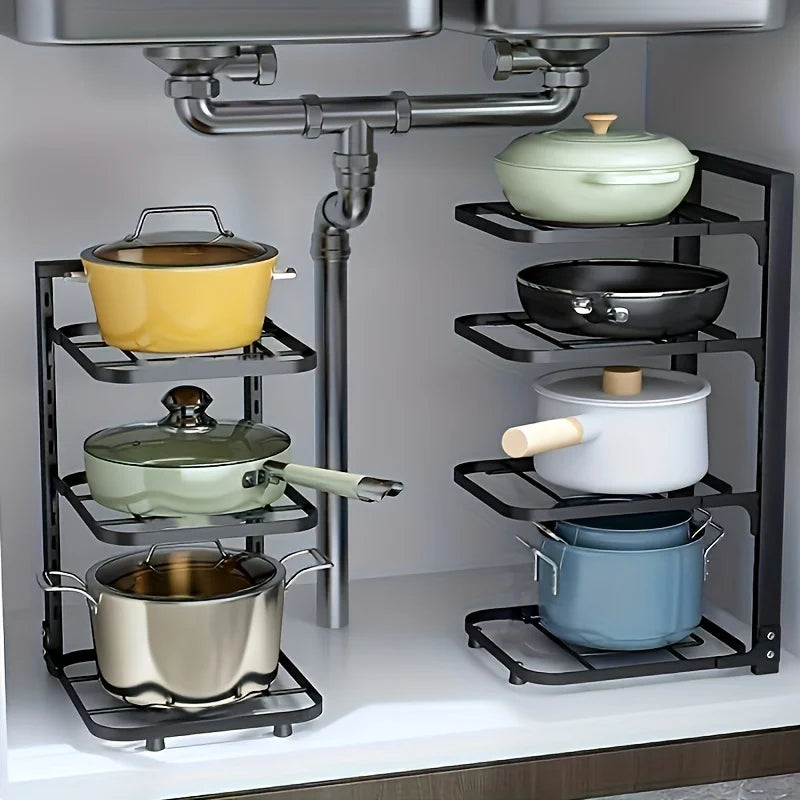 Adjustable Pot Rack Organizer, Kitchen Stainless Steel Pot Storage Rack ,Multi-Layer Household Pot and Pan Organzier for Kitchen Zpaxo