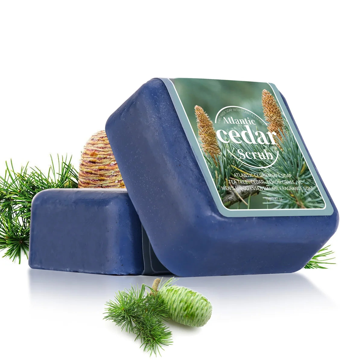 Men's Cedar Essential Oil Soap Travel Portable Hotel Soap Deep Cleansing Wood Fragrance Handmade Soap, Face Wash and Bath Soap Zpaxo 70g