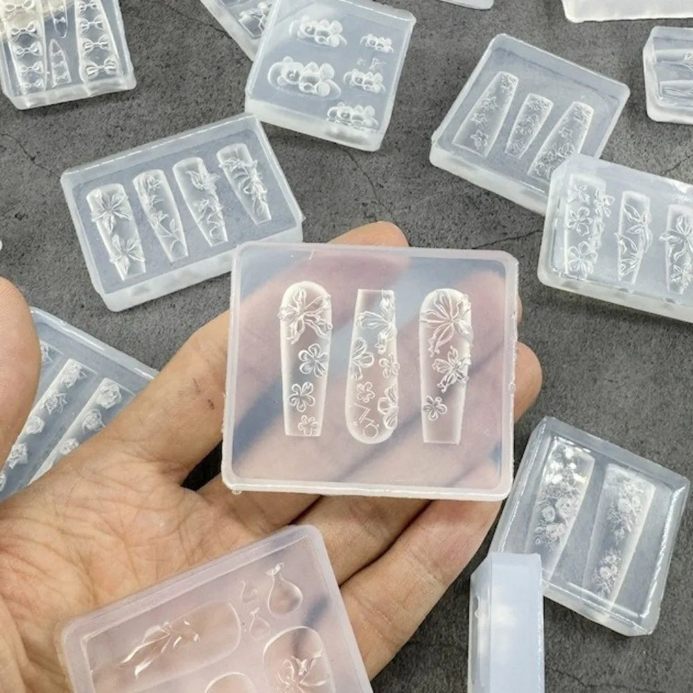 Transparent Nailart Mold 3D Carving Rose Flower Silicone Template Box Zpaxo