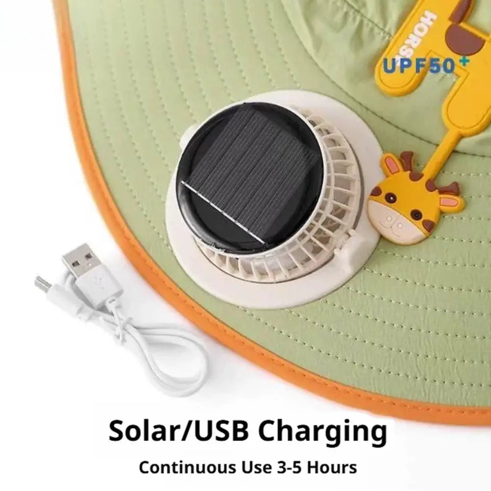 Kids Solar & USB Charging Fan Sun Hat Summer Breathable Mesh, Wide Brim UV Protection Sun Hat for Boys and Girls with Neck Cover Zpaxo