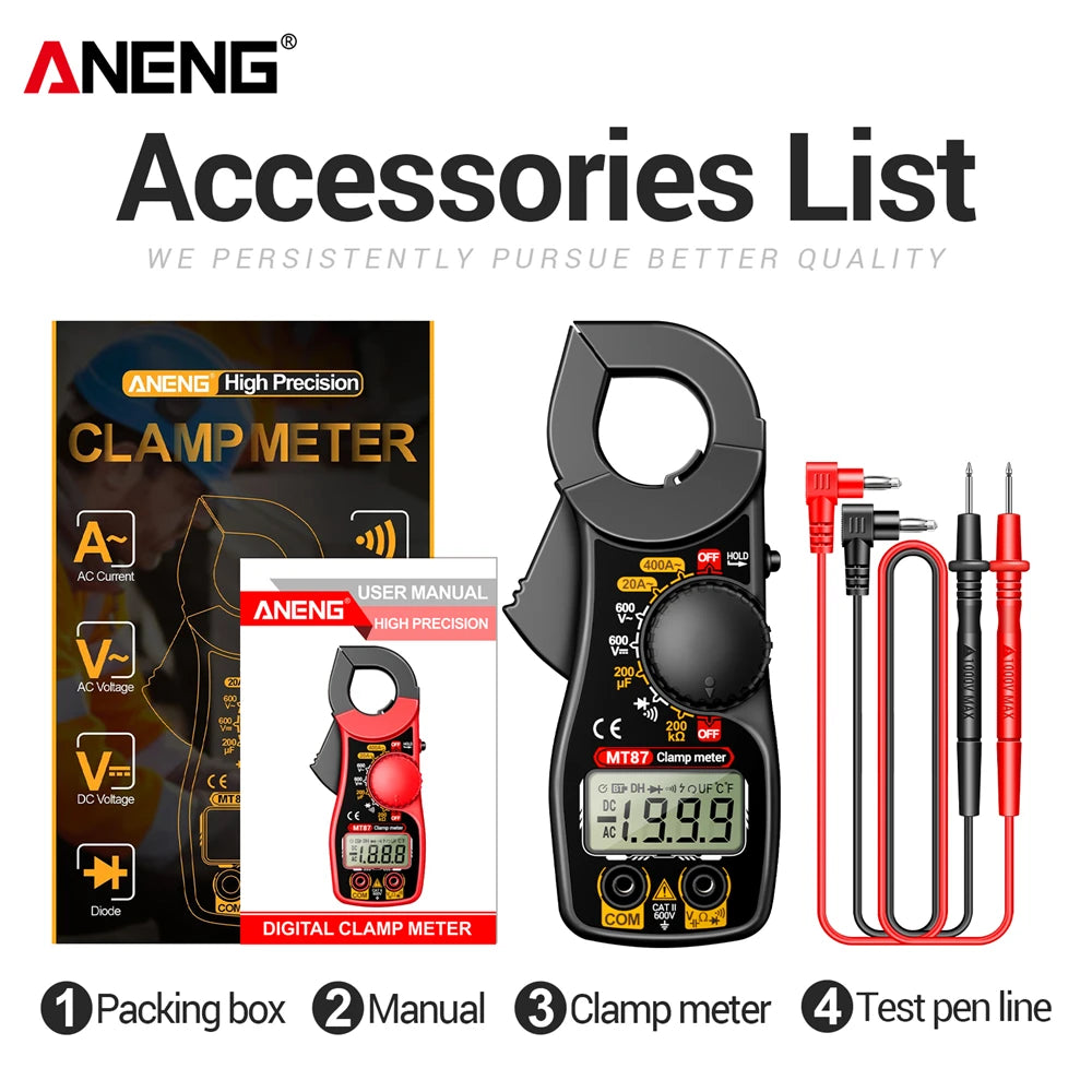 ANENG MT87 Compact Digital Clamp Multimeter Tester Data Hold LCD