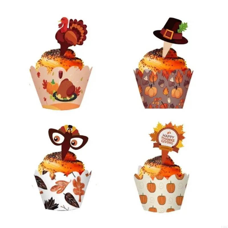 Autumn Harvest Cupcake Inserts Turkey Cake Decorations Thanksgiving Party DIY Crafts Zpaxo