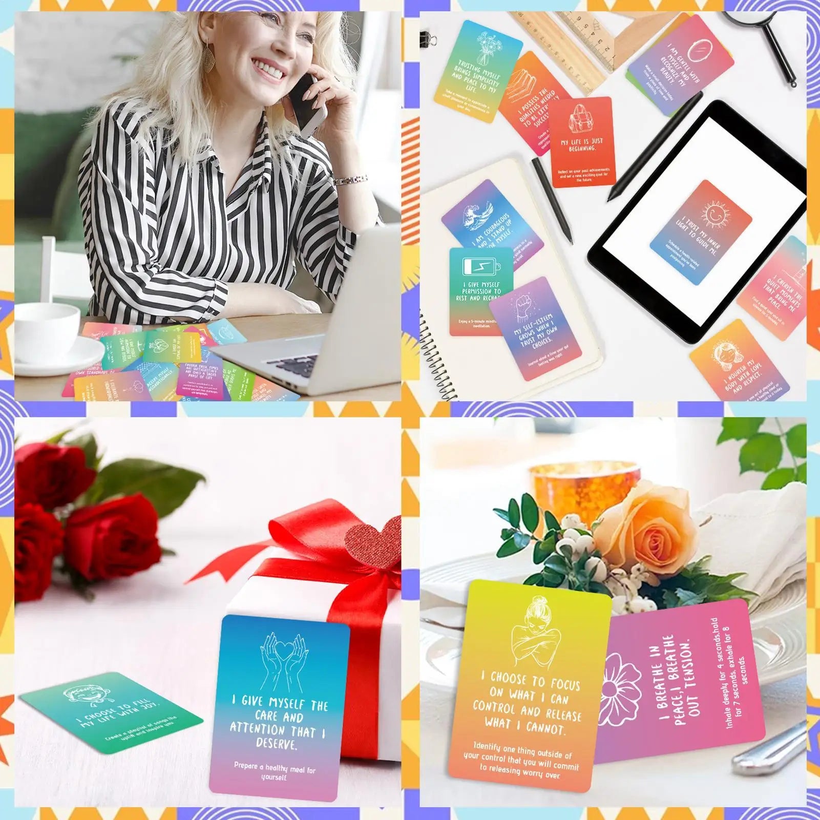 Colored Affirmation Cards Women Self-care Daily Positive Quotes