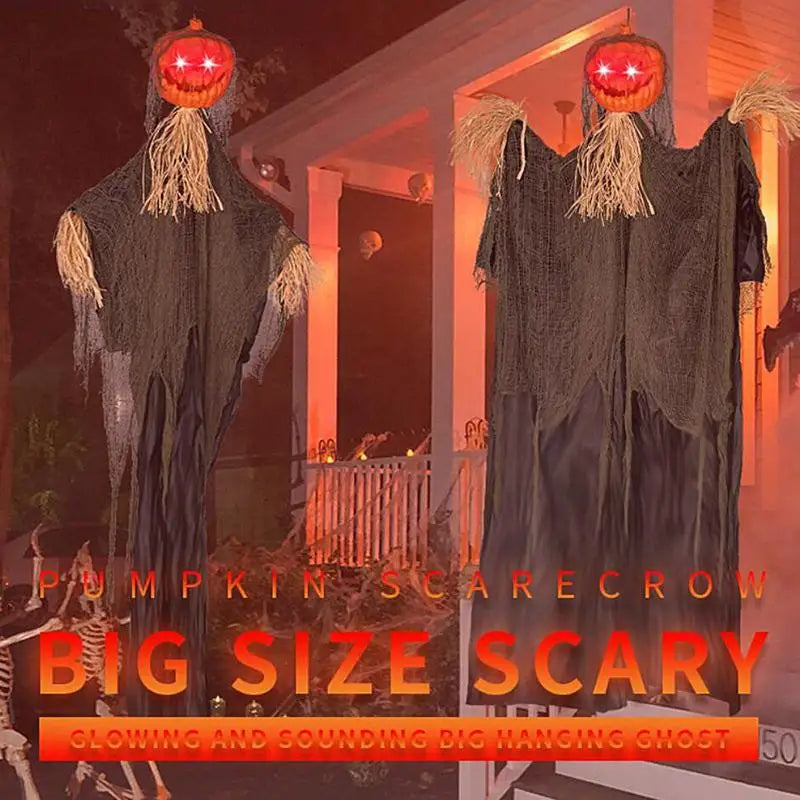 2023 Halloween Hanging Pumpkin Scarecrow Glowing Eyes Scary Voice