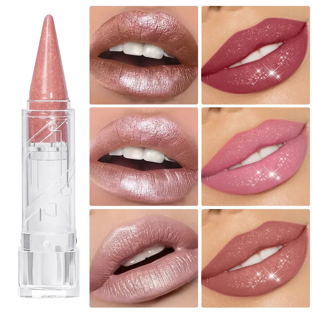 Pearlescent Brown Glitter Velvet Lipstick Metallic Waterproof Long Lasting Matte Shimmer Diamond Tapered Lip Stick Women Makeup Zpaxo