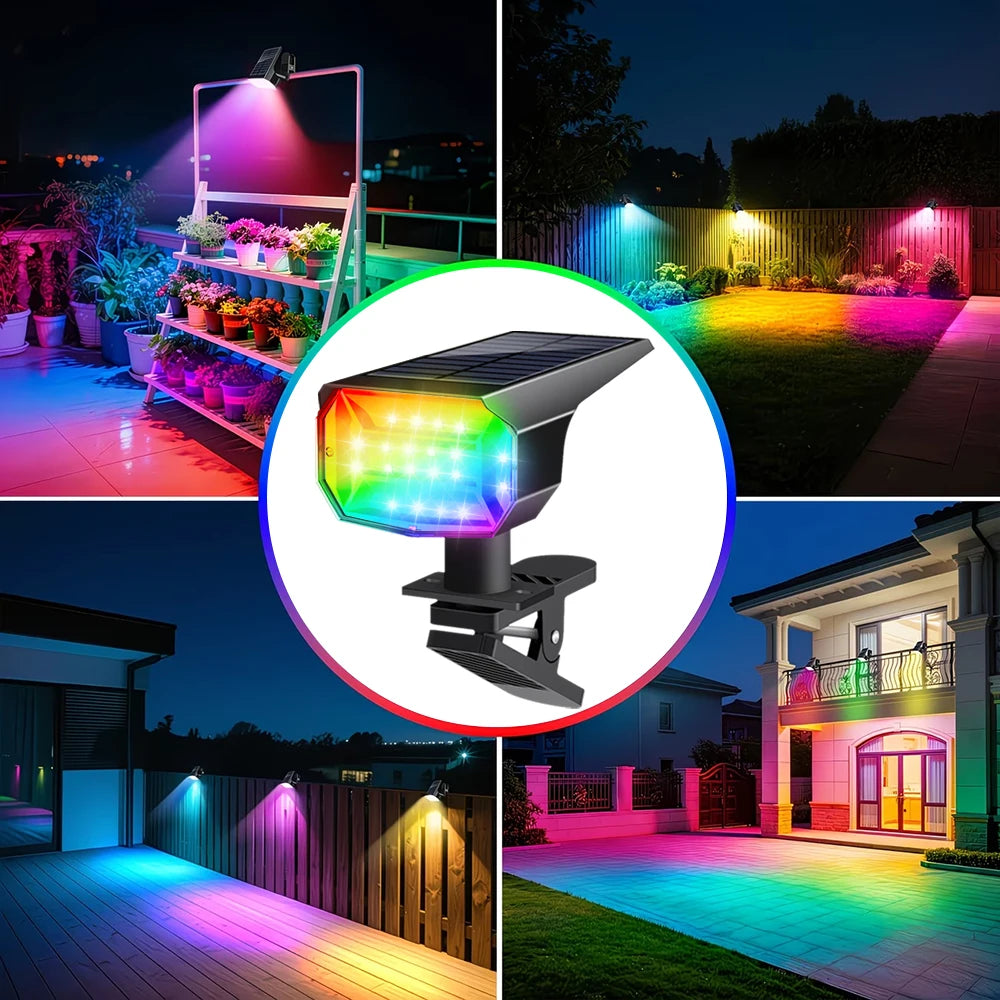 4PCS Outdoor Solar Clip On Lights Warm White RGB Solar Powered Spot Light IP65 Waterproof Solar Railing Wall Light For Garden Zpaxo