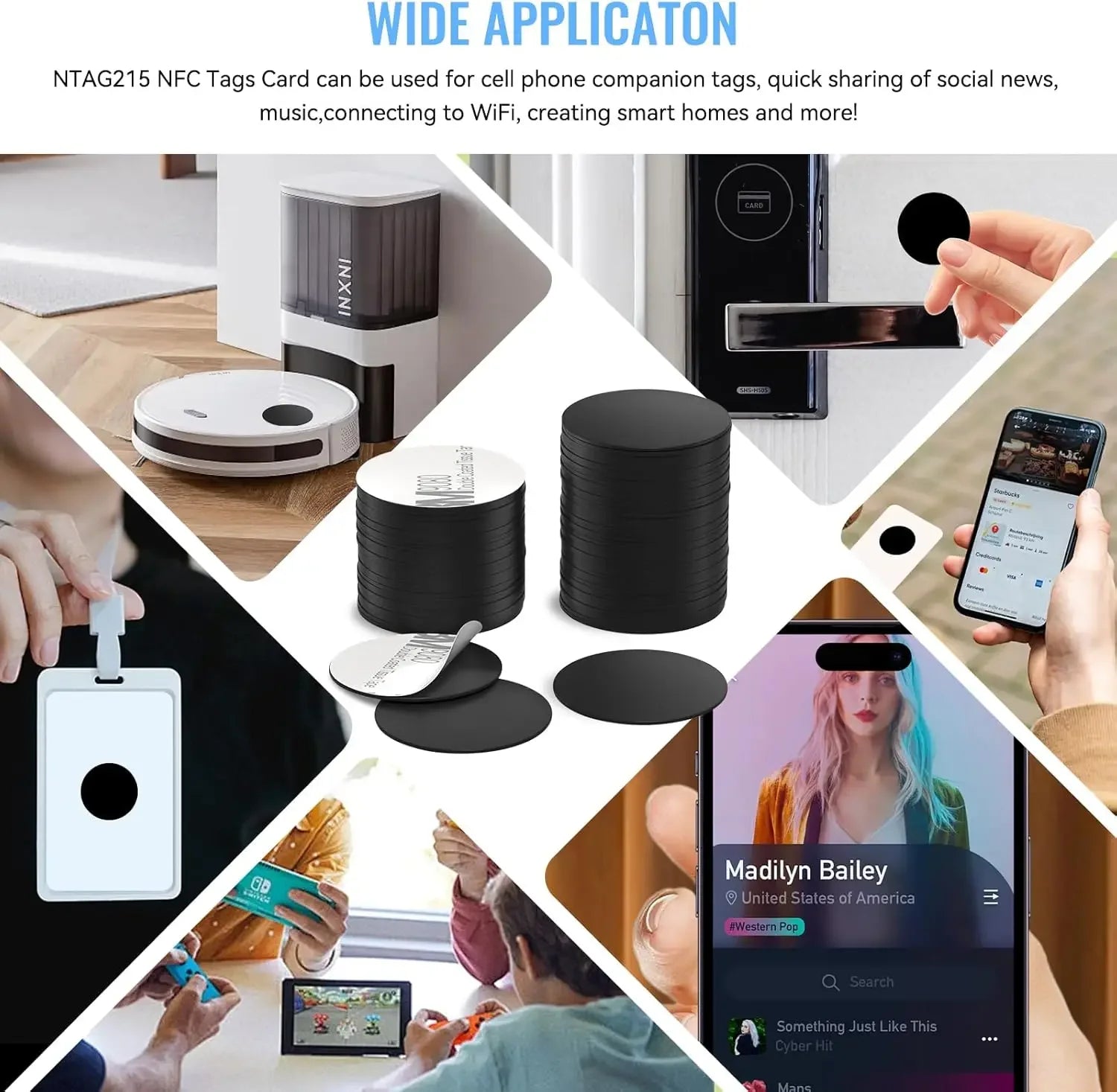 10 RFID NFC Ntg215 Tags Black Sticker 13 56MHz 215 Adhesive Labels Zpaxo