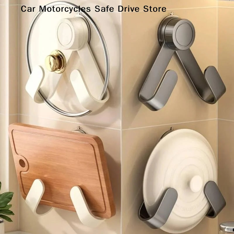 No Drill Suction Cup Rotating Kitchen Organizer Wall-mounted Pot Lid