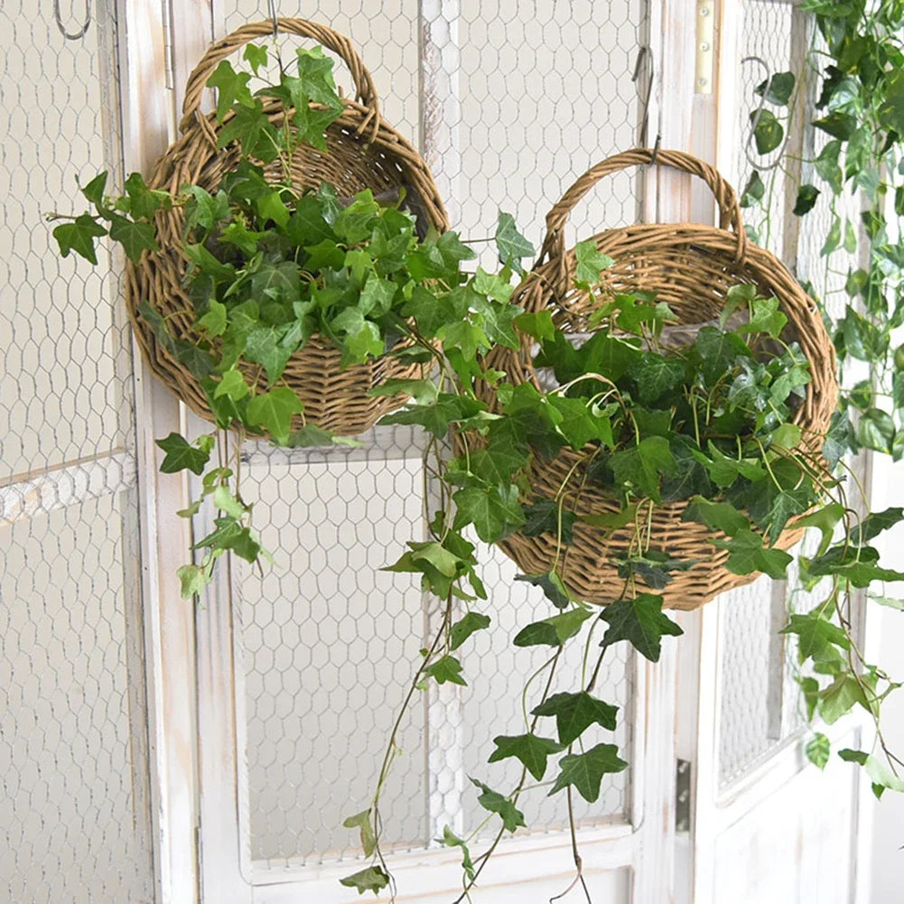 1/2pcs Handmade Woven Flower Basket Wall Hanging Wicker Rattan Garden Flower Pot Plant Basket Flower Vase Garden Balcony Decor Zpaxo