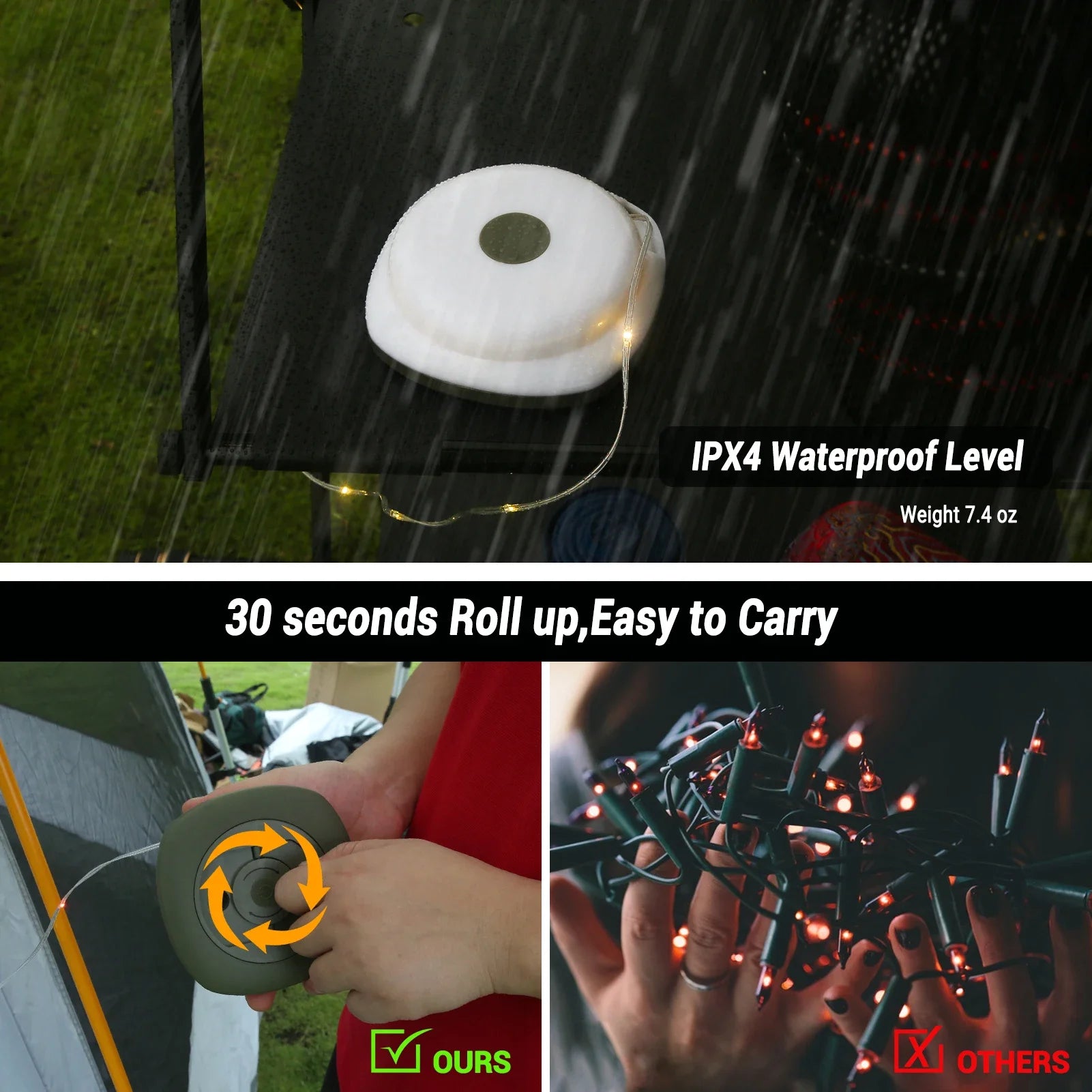 33Ft Camping String Lights 2-in-1 Lantern | 2000mAh Rechargeable