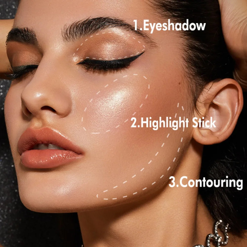 Pearl Metallic Eyeshadow Stick Sparkle Highlight One-Swipe Lazy Eye Shadow Highlighter Brightener Bold Multicolor 3D Eyes Makeup Zpaxo