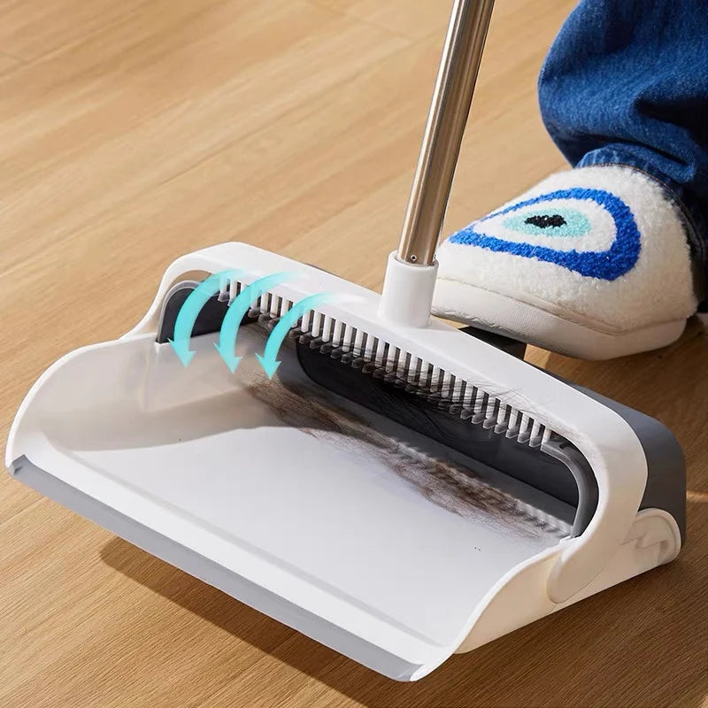 Broom Foldabl Dustpan Cleaning Tool Set Comb Teeth 180° Rotation Combo Upright Standing Portable Kitchen Floor Pet Hair Zpaxo