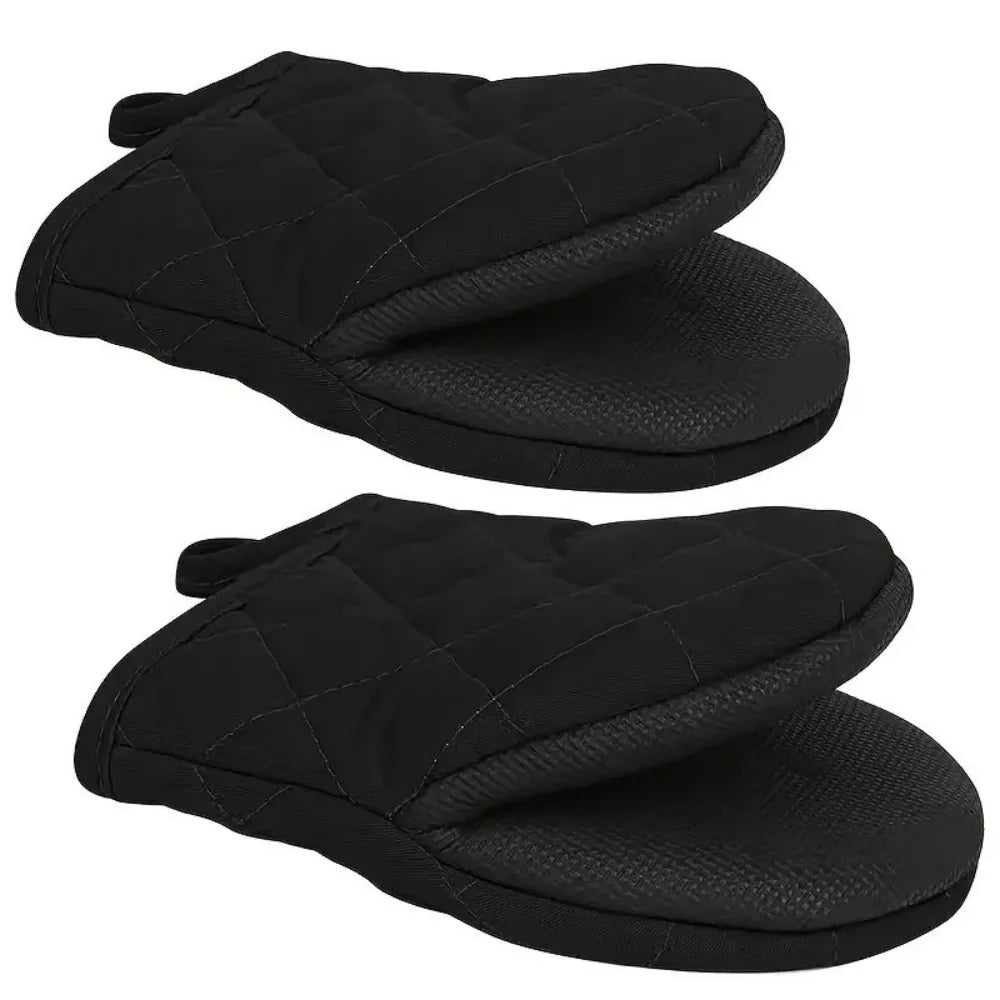 Short Oven Mitts Silicone Kitchen Gloves Heat Resistant 500 Non Slip Zpaxo black 2pcs