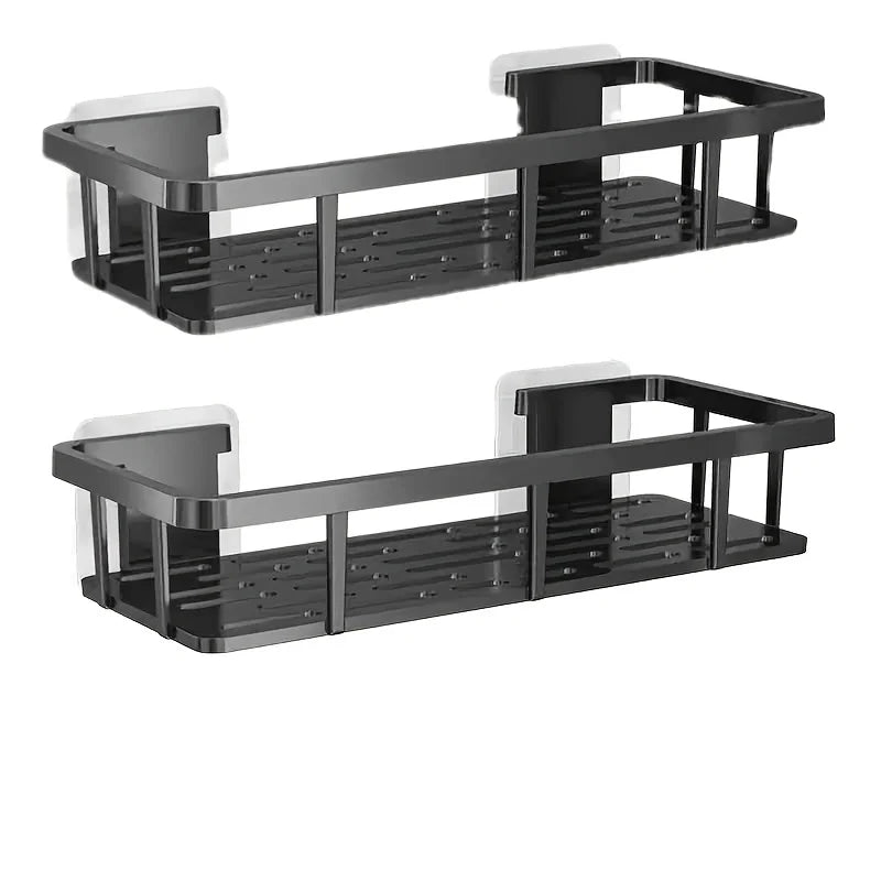 2pcs Black Wall Mounted Storage Shelf – Heavy Duty Plastic No Drill Organizer Rack with 2 Hooks, Corner Shelf for Bathroom Zpaxo As Pictured