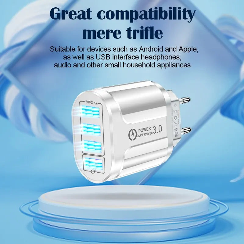4 USB Charger Fast Charger 3A QC 3.0 Wall Charging For iPhone Samsung Huawei Xiaomi Mobile 4 Port EU US Plug Wall Phone Adapter Zpaxo