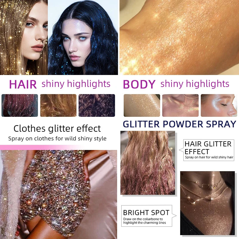 Sparkle Glitter Spray Long Lasting Full Body Glow Highlighter Zpaxo
