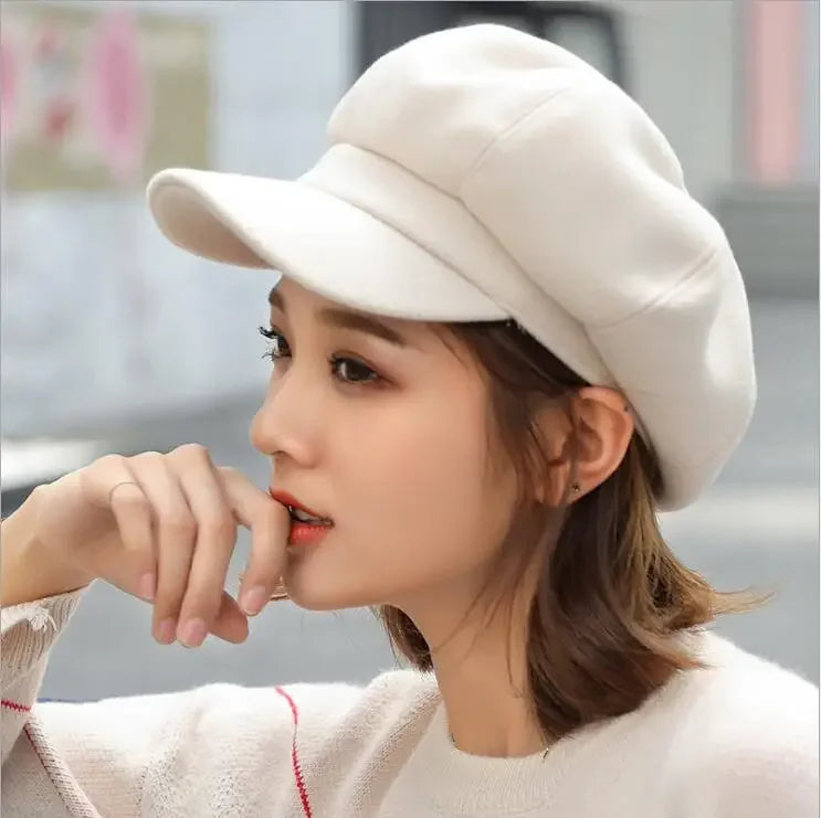 Autumn Winter Hats Women Solid Plain Octagonal Newsboy Cap Men Ladies Zpaxo Beige