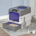 Fully Enclosed Cat Litter Box UV Sterilizatio Cat Toilet Oversize Rechargeable Sterilizing Deodorant Litter Box Pet Bedpans Zpaxo Grey