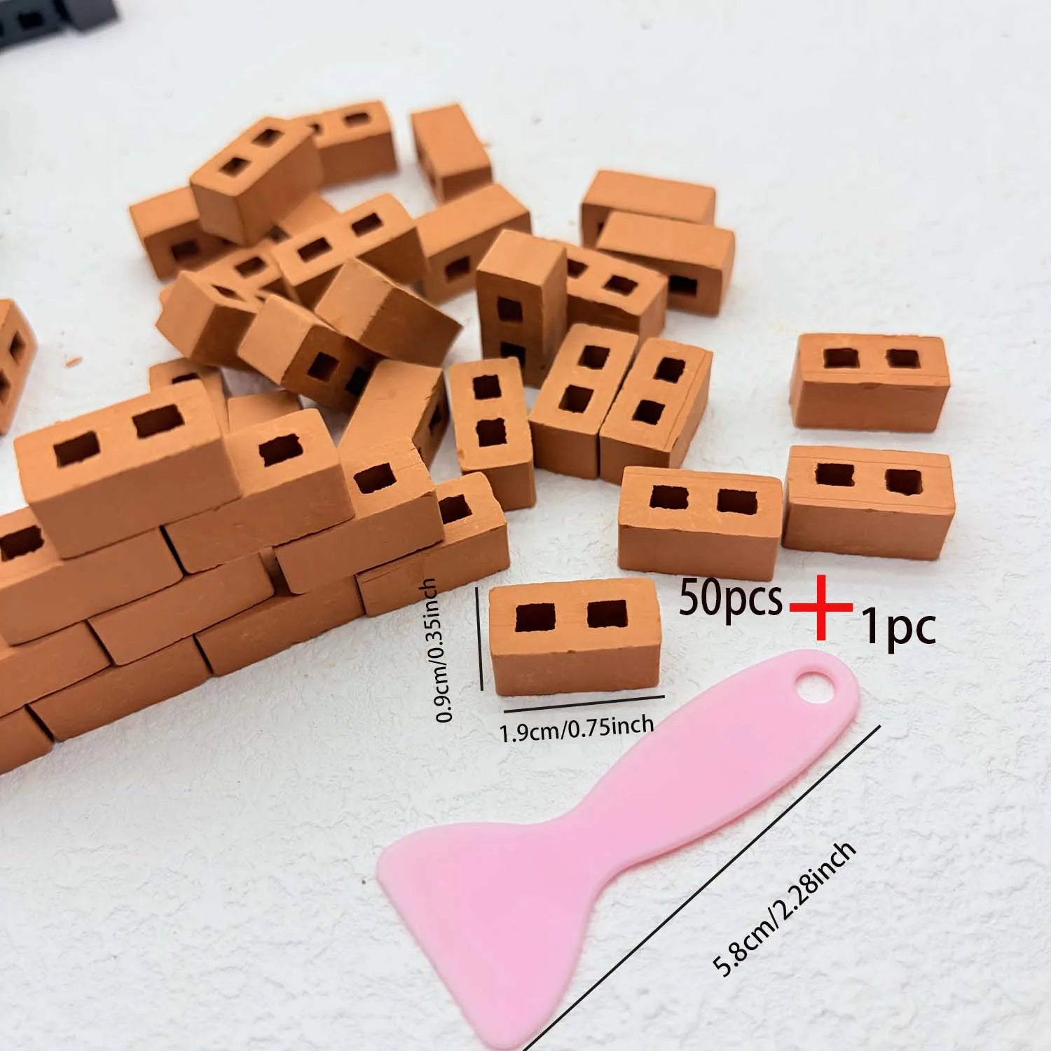 1/16 Scale Miniature Clay Brick Set with Scraper – Red Wall Bricks Miniature Building Set Zpaxo orange 2 hole